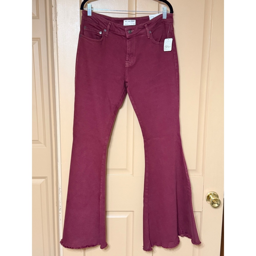 We The Free Free People Just Float On Flare Jeans Burgundy Wine Bell Bottom 30